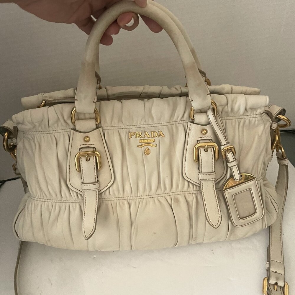 PRADA Hand Bag Leather 2way White Auth